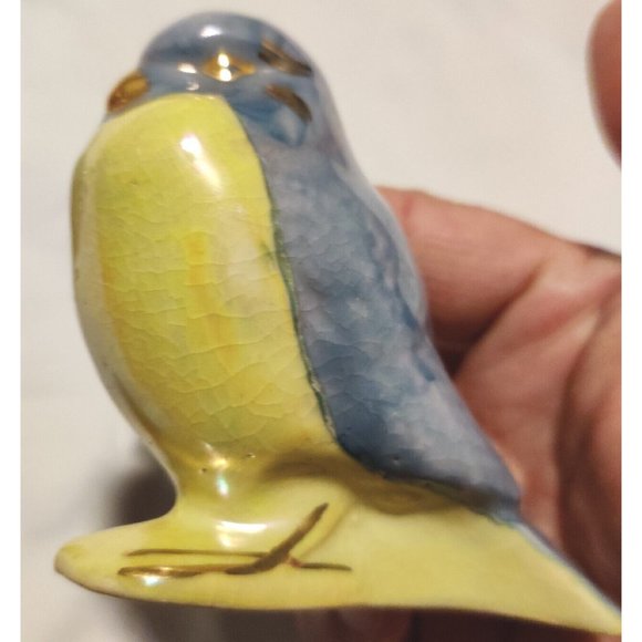 Vintage Blue Yellow Birds Salt & Pepper Shakers Gold Detailed Glossy Porcelain - Picture 14 of 16